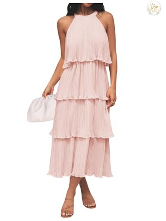 Dresses & Skirts - Halter Neck Ruffle Tiered Chiffon Flowy Midi Dress
